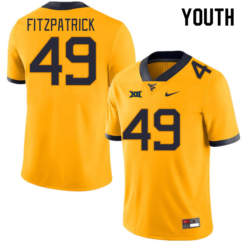 Youth #49 Taran Fitzpatrick West Virginia Mountaineers College Football Jerseys Stitched Sale-Gold